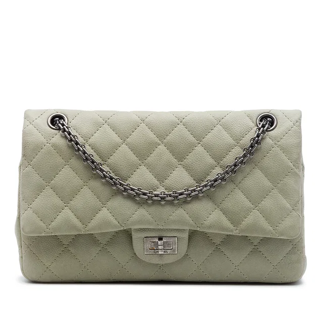 Green Chanel Quilted Caviar Reissue 2.55 Double Flap 226 Shoulder Bag in Green Caviar leather from Designer Revival