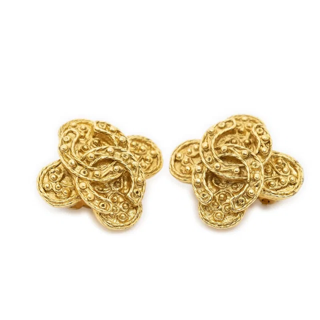 Chanel CC Logo Clip-On Earrings Gold Plated in Gold from The Reluxe