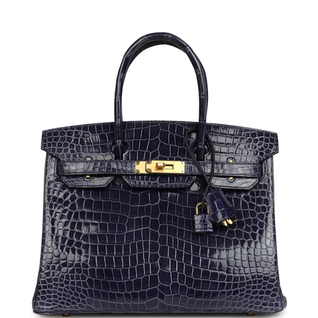 Hermès Birkin 30 Bleu Encre Shiny Porosus Crocodile Gold Hardware in Blue Crocodile from Madison Avenue Couture