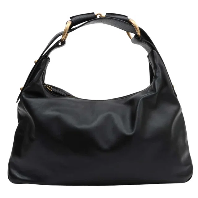Gucci Horsebit Plate One-Shoulder Bag Black in Black Leather from VINTAGE QOO TOKYO