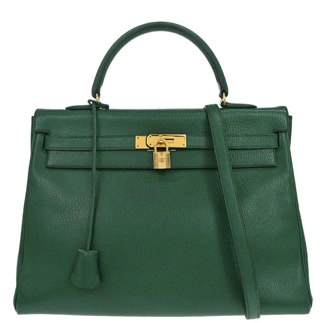 Hermès Green Taurillon Clemence Kelly 35 Retourne 2way Shoulder Handbag in Green Clemence leather from AMORE Vintage Tokyo