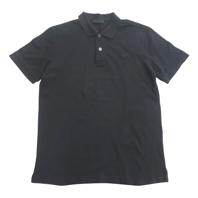 Prada Triangle Logo Patch Polo Shirt Top Pique S Navy in Navy from The Reluxe
