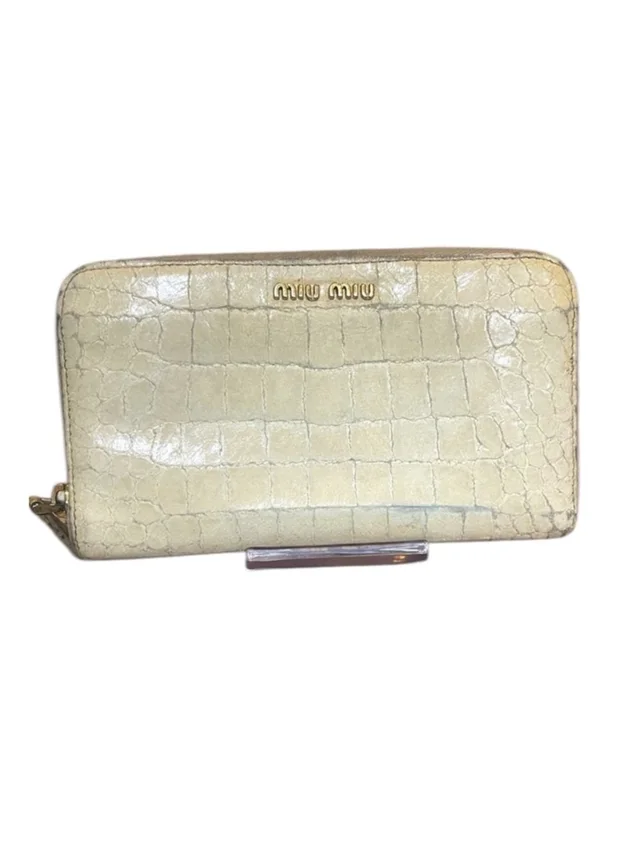 Miu Miu Crocodile Embossed Cream Leather Zip Long Wallet in white Crocodile from Poshmark