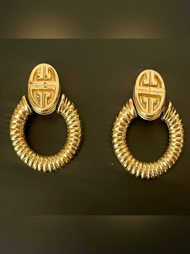 Givenchy Vintage Logo Door Knocker Earrings Gold Plated in gold from Poshmark