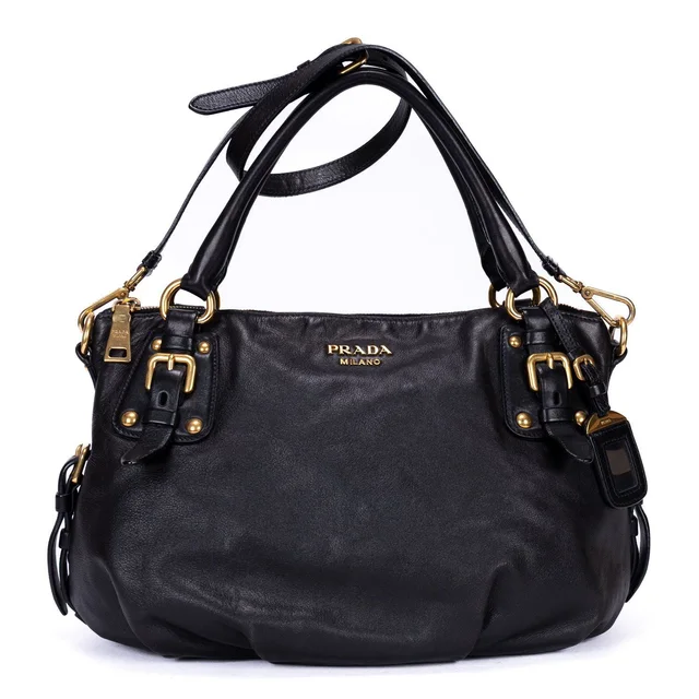 Prada Satchel 2-Way Black Calfskin Leather in Black Calfskin from The Reluxe