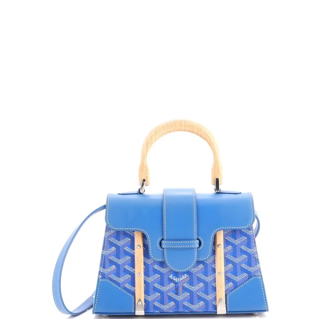 Goyard Structured Saigon Top Handle Bag Coated Canvas with Leather Mini in blue Coated canvas from Rebag