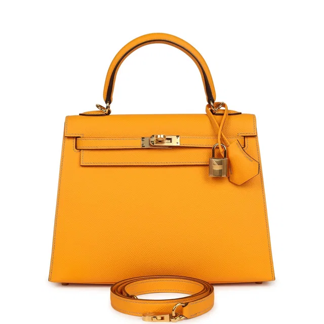 Hermès Special Order (HSS) Kelly Sellier 25 Jaune D'Or Verso Epsom Gold Hardware in Yellow Epsom leather from Madison Avenue Couture