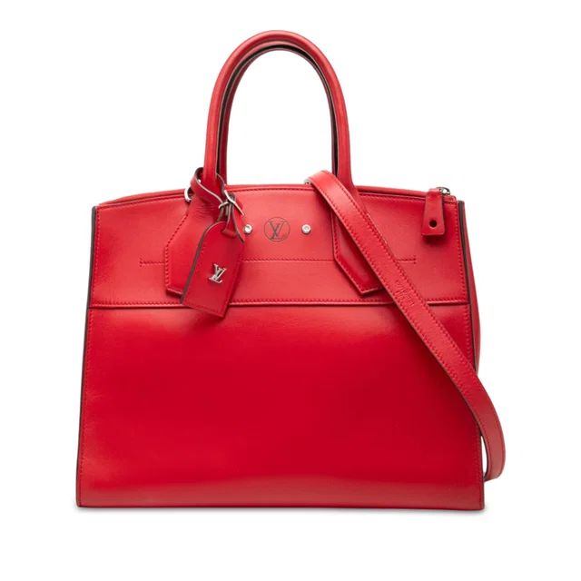 Red Louis Vuitton Leather City Steamer MM Satchel in Red Leather from Designer Revival