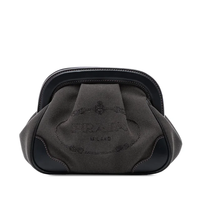 Brown Prada Canvas Canapa Logo Frame Pouch in Brown Canvas from Designer Revival