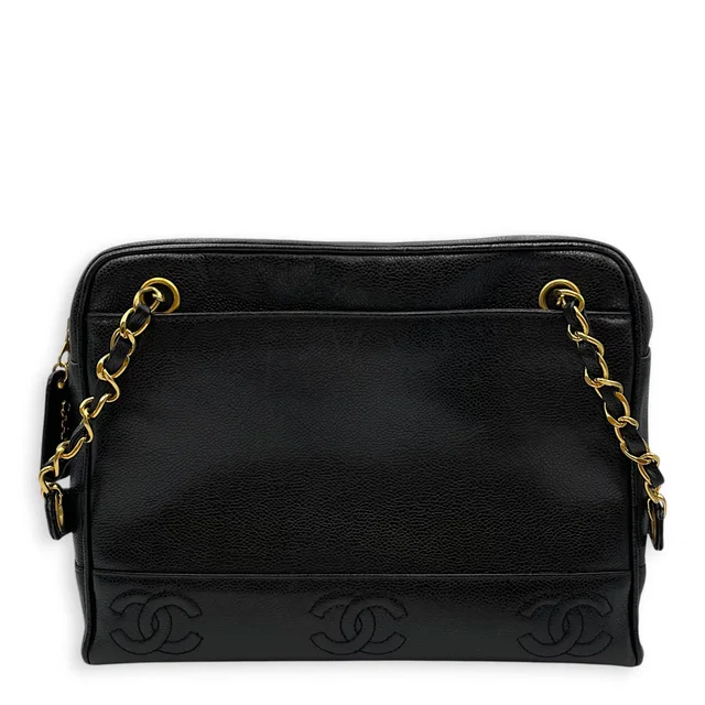 Chanel Vintage Triple CC 30cm Black Shoulder Bag in Black Caviar leather from LuxLexicon