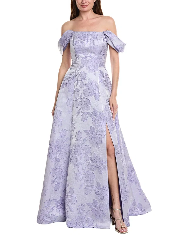 Rene Ruiz Off-The-Shoulder Folded Neckline Textured Gown, image 1 of 1 from Gilt