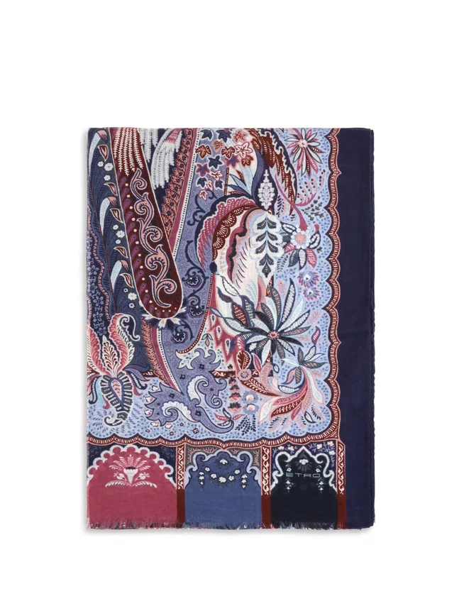 Etro Orfeo Scarf — Navy Modal Scarfs in Navy Woven leather from HEWI