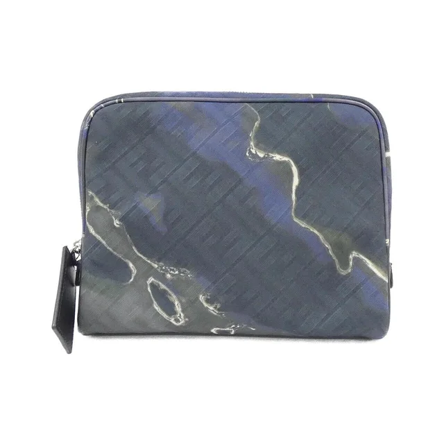 Fendi 7N0116 AHUE Pouch in F1GWB/BLU NOTTE+NERO / SILVER hardware coated canvas/leather from KOMEHYO
