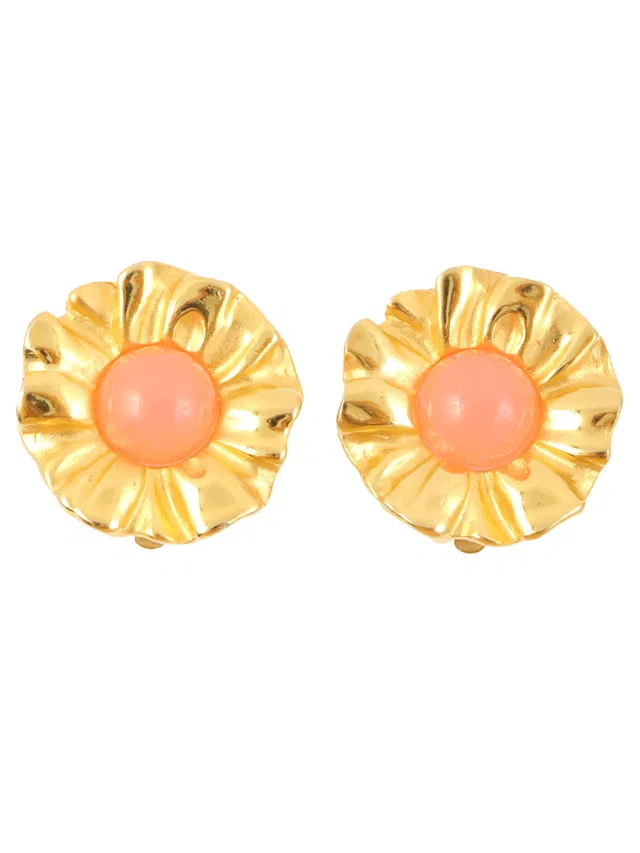Givenchy Flower Motif Earrings Gold/Pink in Pink from VINTAGE QOO TOKYO