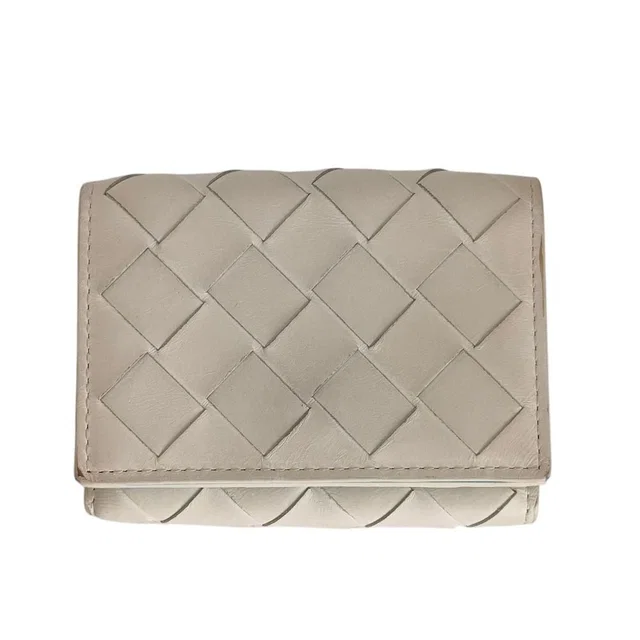 Bottega Veneta Intrecciato Tiny Trifold Wallet Compact White Blue in White Woven leather from The Reluxe
