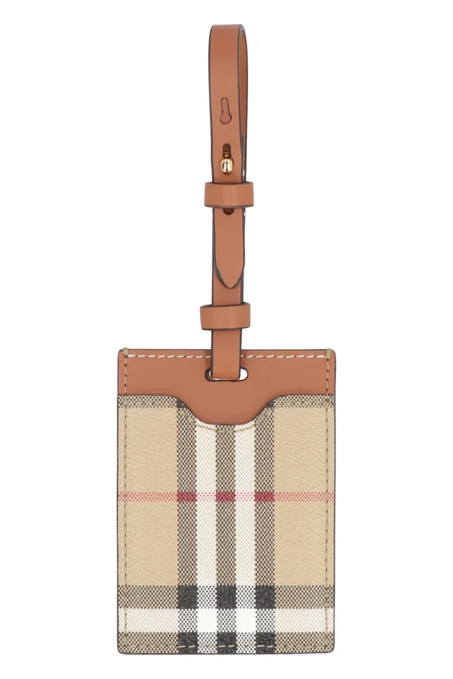 Burberry Leather And Check Canvas Luggage Tag — Brown Cotton Wallet in Brown Canvas from HEWI