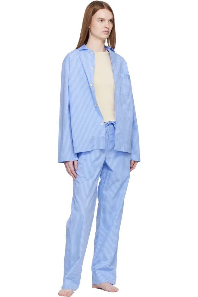 Tekla Blue Poplin Long-Sleeved Pyjama Shirt, photo 4 of 4 from SSENSE