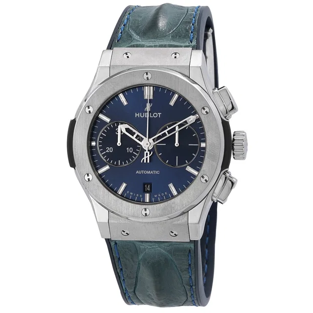 Hublot Classic Fusion Chronograph Automatic Blue Dial Mens Watch 521.NX.7170.HR.PLP14 in gray|blue Leather from Jomashop.com