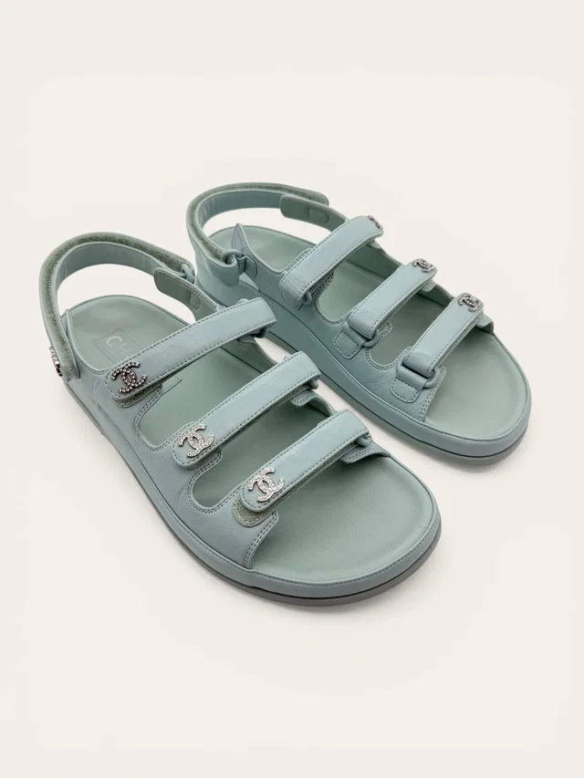 Chanel CC Dad Sandals Light Blue Crystals Sz36 in Blue from Luxury Promise