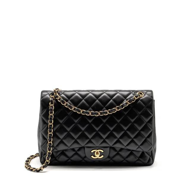 Chanel Maxi Single Flap Bag Lambskin Black GHW in Black Lambskin from EMIER