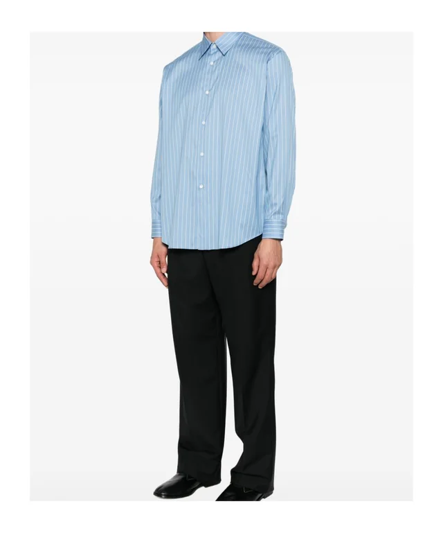 Auralee striped-pattern long-sleeve shirt in Cotton 73%,Silk 27% Details: Single Row Buttons Description: This loose-fitting shirt features a light blue base accented with white…, photo 5 of 7 from SENSER