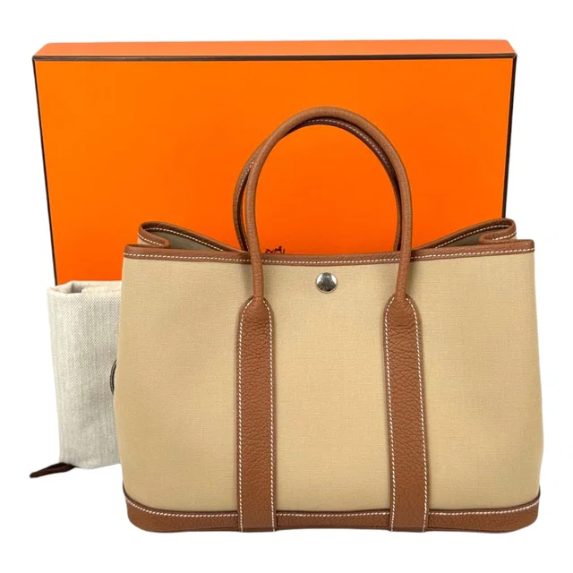 Hermès Garden Party 30cm Bag Canvas Trench Gold in Gold Canvas from Luxury Promise