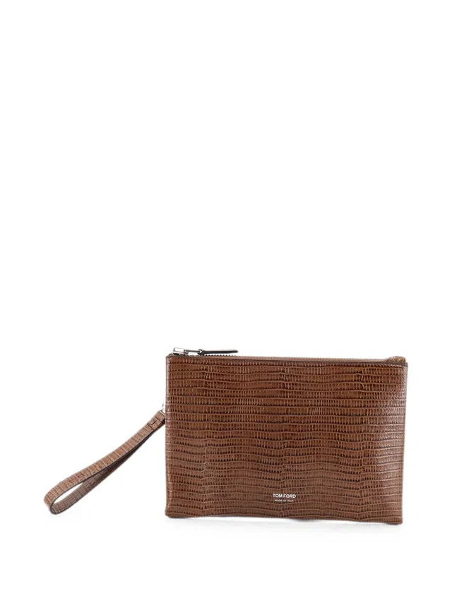 Tom Ford Lizard-Embossed Calfskin Clutch — Beige Leather in Beige Calfskin from HEWI
