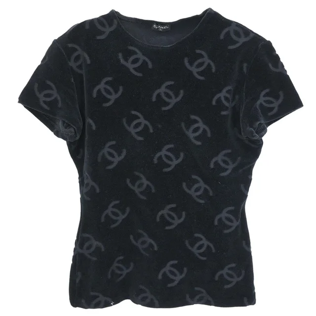 Chanel Short Sleeve Top Black #40 in Black Nylon from AMORE Vintage Tokyo