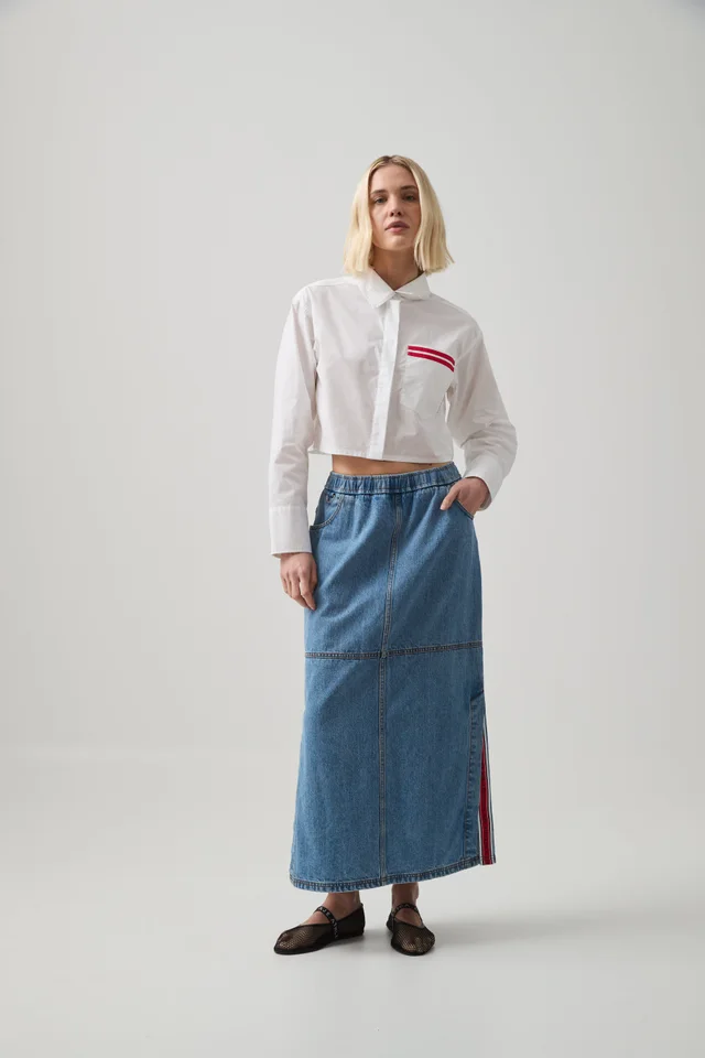 Athletica Longline Denim Skirt in Blue from Aje, photo 1 of 1