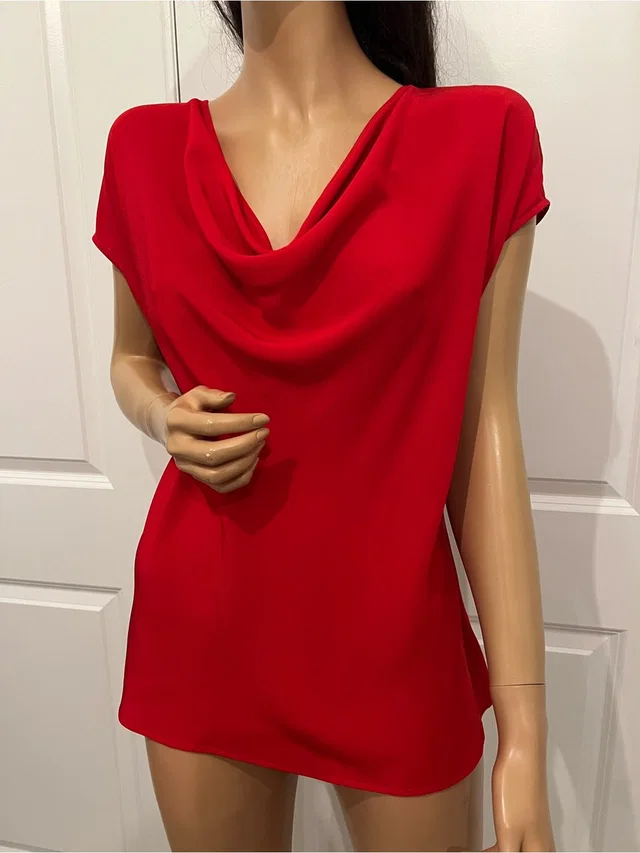 Escada 100% Silk Cowl Neck Short Sleeve Blouse Top Size 40 in red Silk from Poshmark