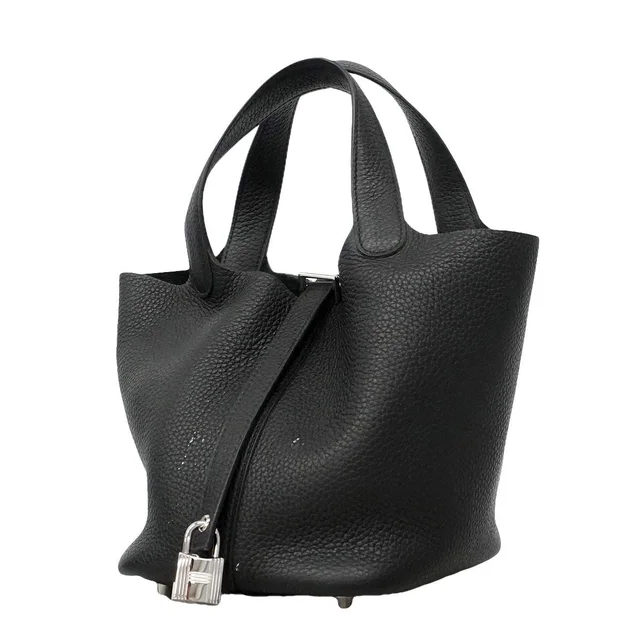 Hermès Handbag Picotin Lock PM Taurillon Clemence Black Silver in Black Clemence leather from The Reluxe