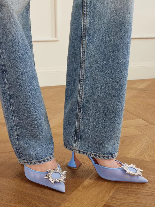 AMINA MUADDI Begum leather-trimmed crystal-embellished mesh slingback pumps in Blue, photo 2 of 2 from NET-A-PORTER (Canada)