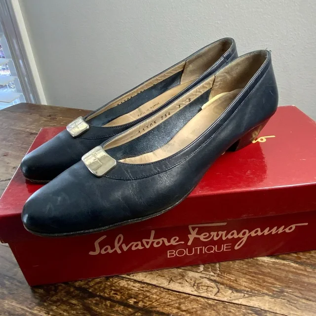 Ferragamo Vintage Navy Heels Women's Size 7s in blue from Poshmark