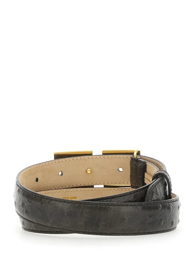 ELISABETTA FRANCHI Brown Belt with Logo Plate Buckle Closure on the Front in Leather for Women in Brown 100% Leather, photo 5 of 6 from Gaudenzi Boutique