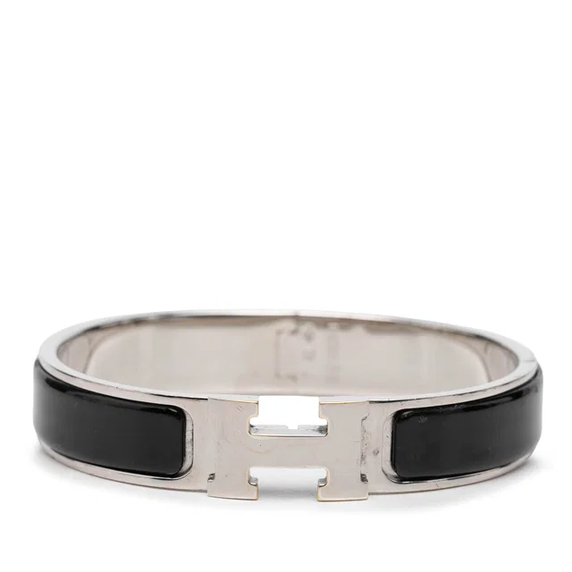 Black Hermès Narrow Enamel Clic H Bracelet PM in Black from Designer Revival