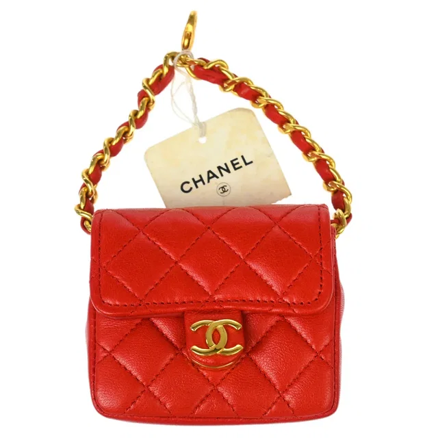 Chanel Red Lambskin Classic Flap Micro Bag in Red Lambskin from AMORE Vintage Tokyo