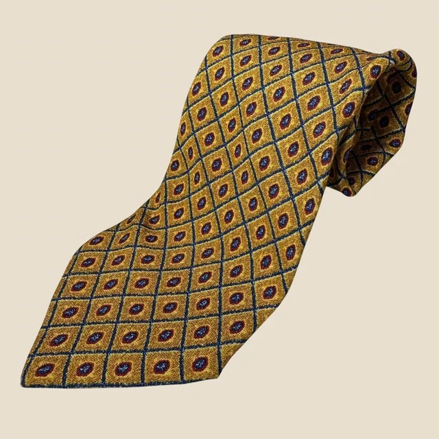 Giorgio Armani Cravatte Gold Blue Geometric Diamond 100% Silk Tie Made In Italy in blue|gold Silk from Poshmark