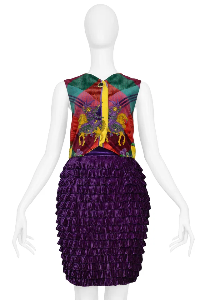 Versace Velvet Vest & Skirt Ensemble in Velvet from Resurrection Vintage