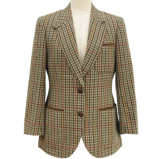 Burberry Checked Pattern Jacket #9 Beige/Khaki in Beige Wool from VINTAGE QOO TOKYO