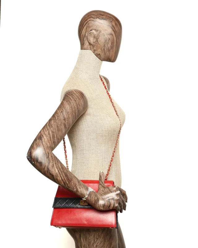 Chanel Leather Turnlock Chain Shoulder Bag (Red/Black) in Black Leather from A Retro Tale, photo 10 of 10