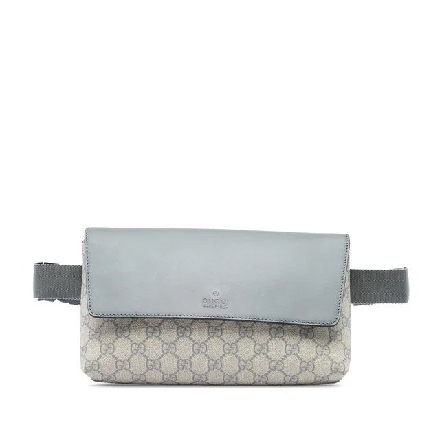 Beige Gucci GG Supreme Flap Belt Bag in Beige Coated canvas from Designer Revival