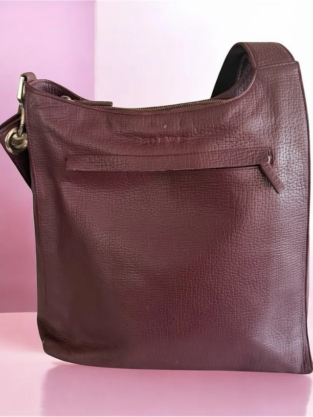 Loewe Vintage Grained Leather Shoulder Bag - Deep Burgundy Plum in silver|gray|purple Caviar leather from Poshmark