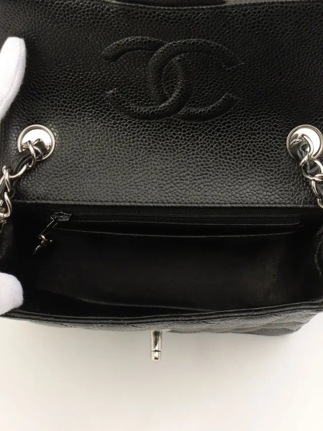 Chanel Circa 2005 Caviar Skin Classic Flap Chain Bag Mini Black in Black Caviar leather from VINTAGE QOO TOKYO, photo 5 of 14