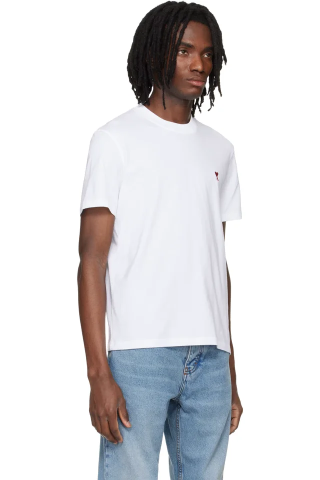 AMI Paris White Cotton Ami de Coeur T-shirt, photo 2 of 4 from SSENSE