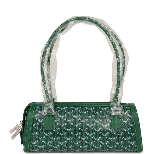 Goyard Goyardine Canvas Bonbonnière Bag Green Chevroches Calfskin Palladium Hardware in Green Calfskin from Madison Avenue Couture