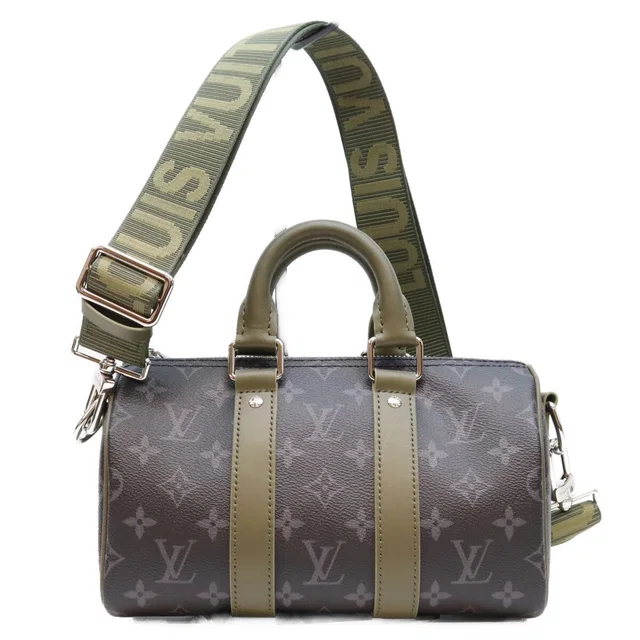 Louis Vuitton Monogram Eclipse Khaki Green Keepall Bandouliere 25 Boston Bag in Green Coated canvas from The Reluxe