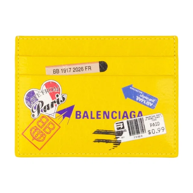 Balenciaga Lambskin Leather Card Case — Yellow Cases in Yellow Lambskin from HEWI