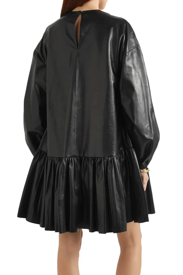 Valentino Garavani Tiered Lambskin Leather Mini Dress in Black, photo 4 of 5 from THE OUTNET