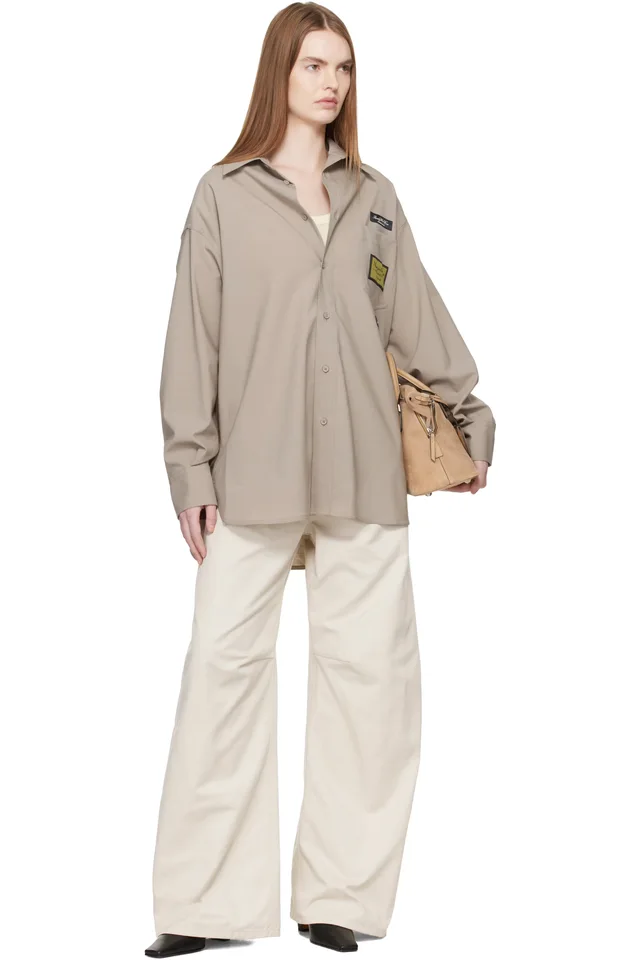 MM6 Maison Margiela Taupe Tailored Wool-Blend Shirt, photo 4 of 4 from SSENSE