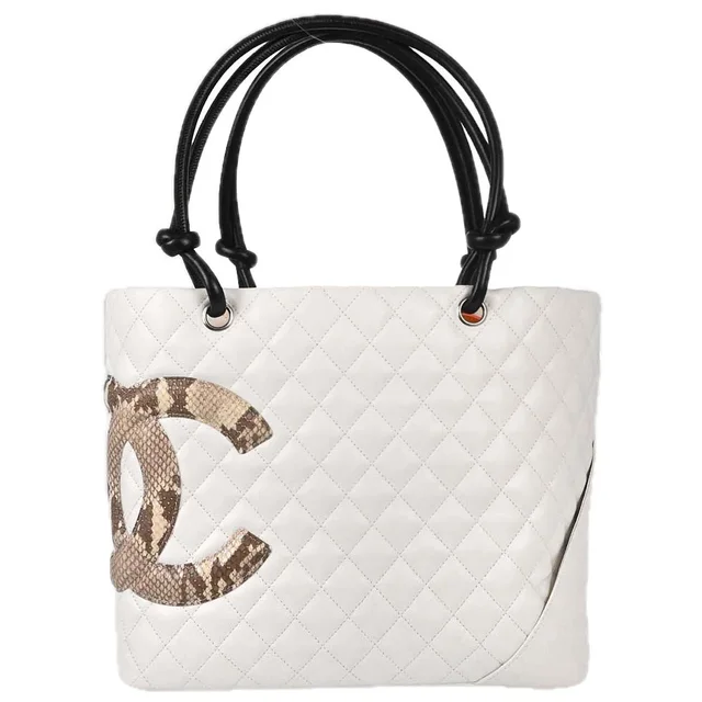 Chanel 2005-2006 White Calfskin Python Cambon Ligne Tote Handbag in White Calfskin from AMORE Vintage Tokyo